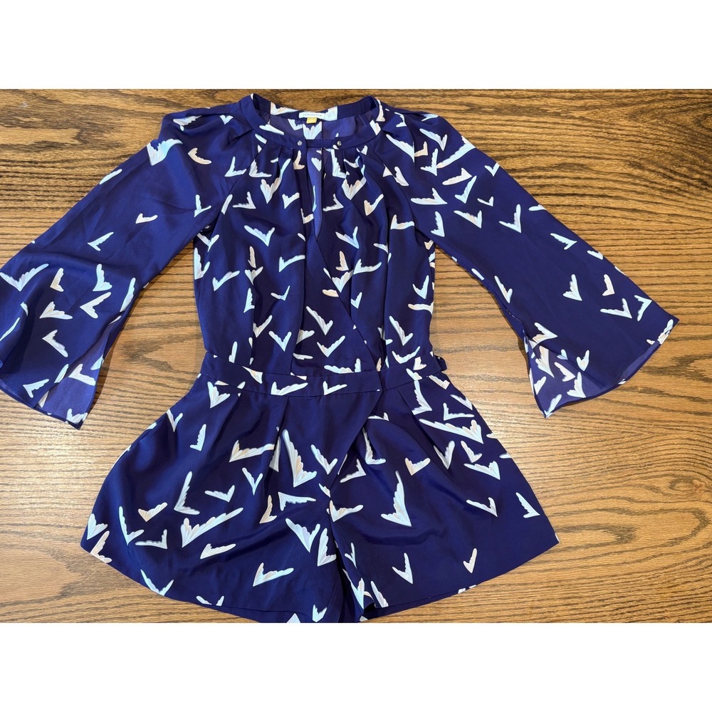 Leifsdottir Purple Abstract Print Wrap Front Long Sleeve Romper Size 0